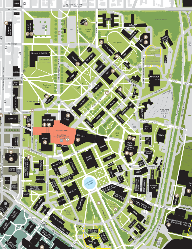 University of Washington Day 7 central campus route map